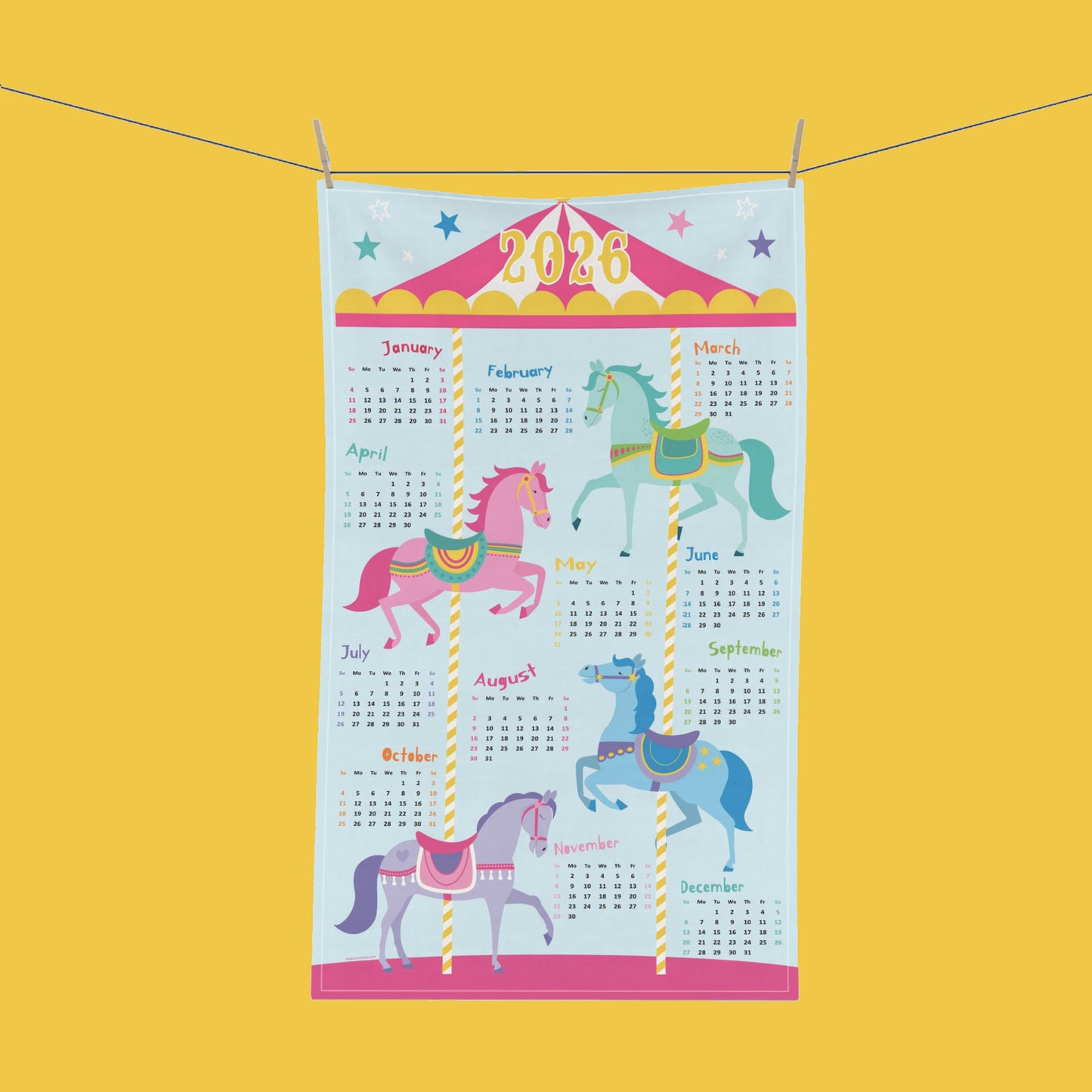 2026 Year of the Horse Carousel Tea Towel Calendar