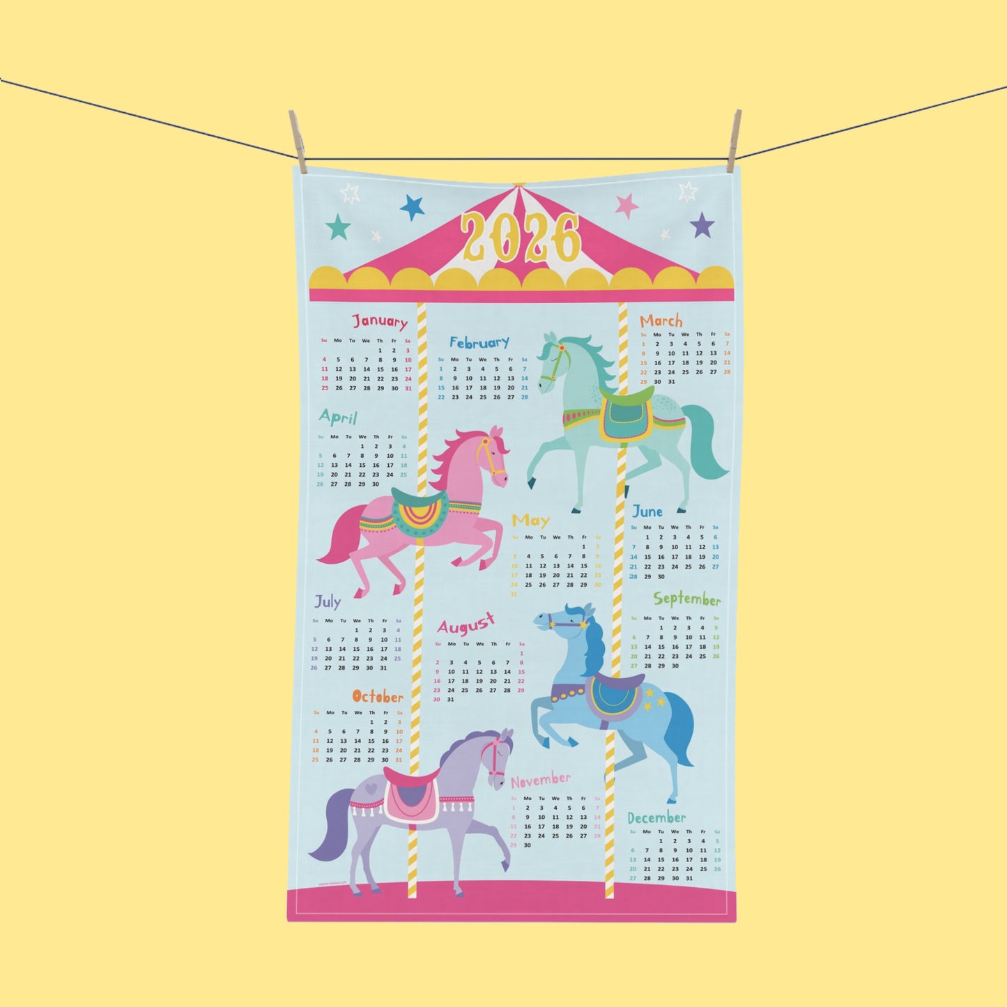 2026 Year of the Horse Carousel Tea Towel Calendar