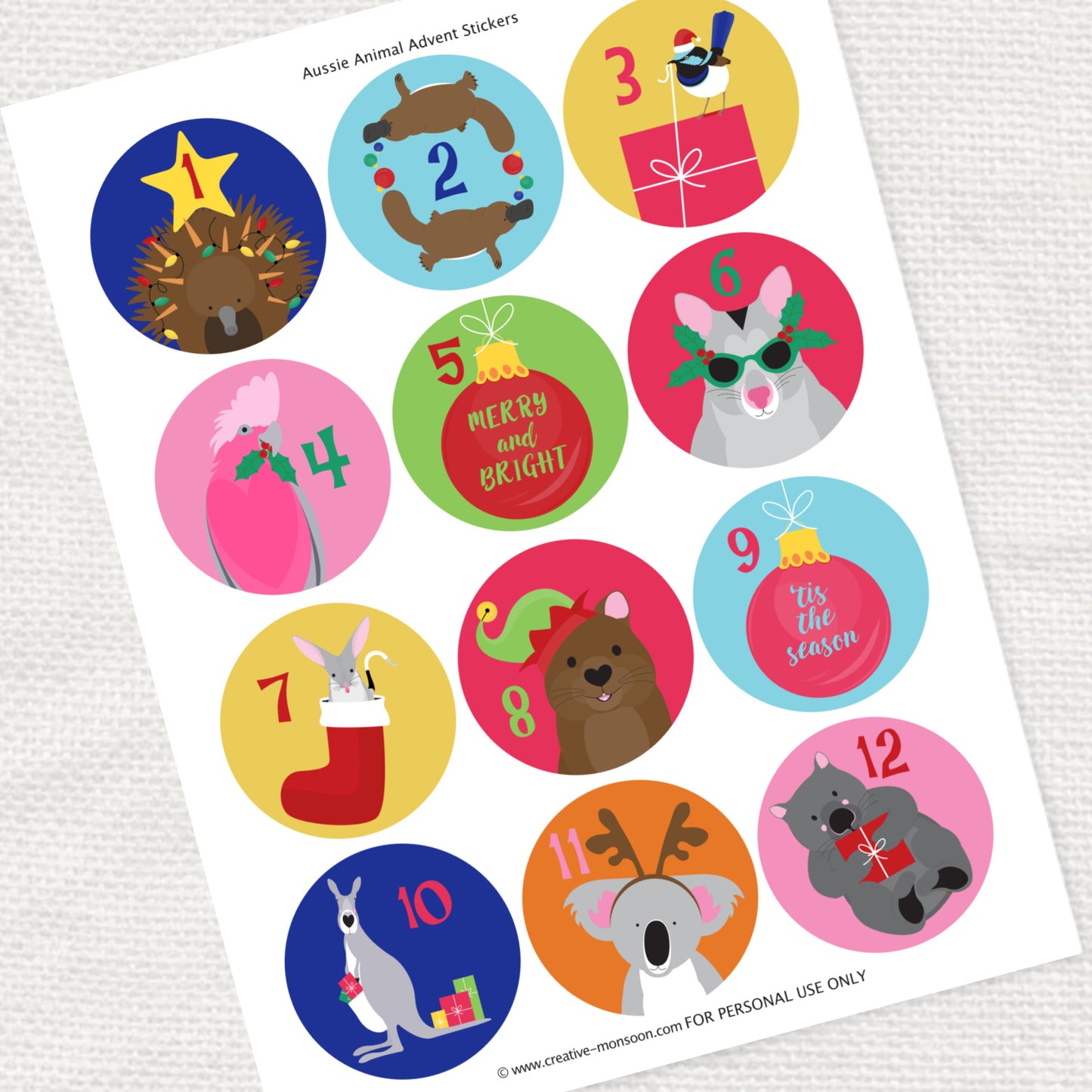 Australian Christmas Advent Circles - PRINTABLE FILE