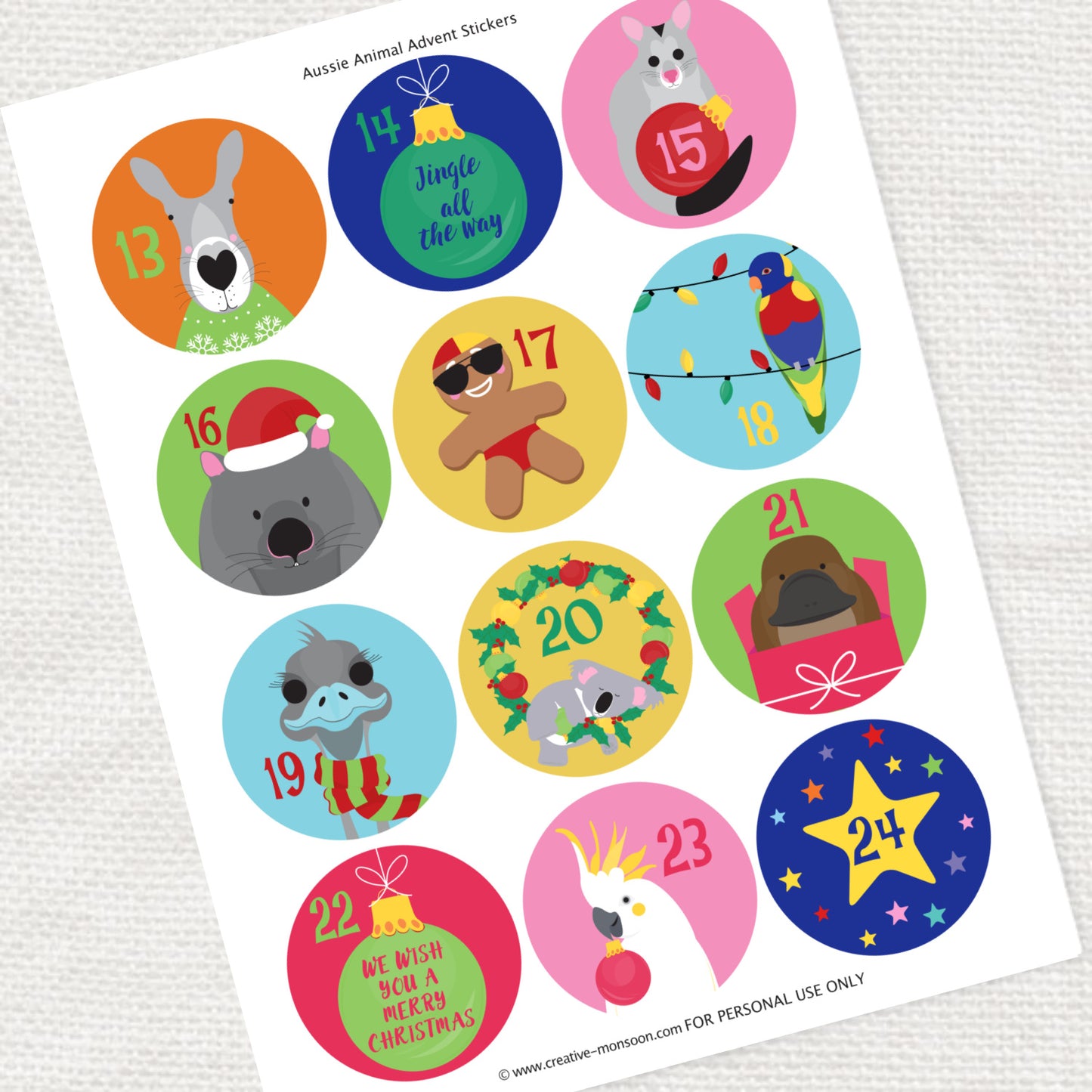 Australian Christmas Advent Circles - PRINTABLE FILE