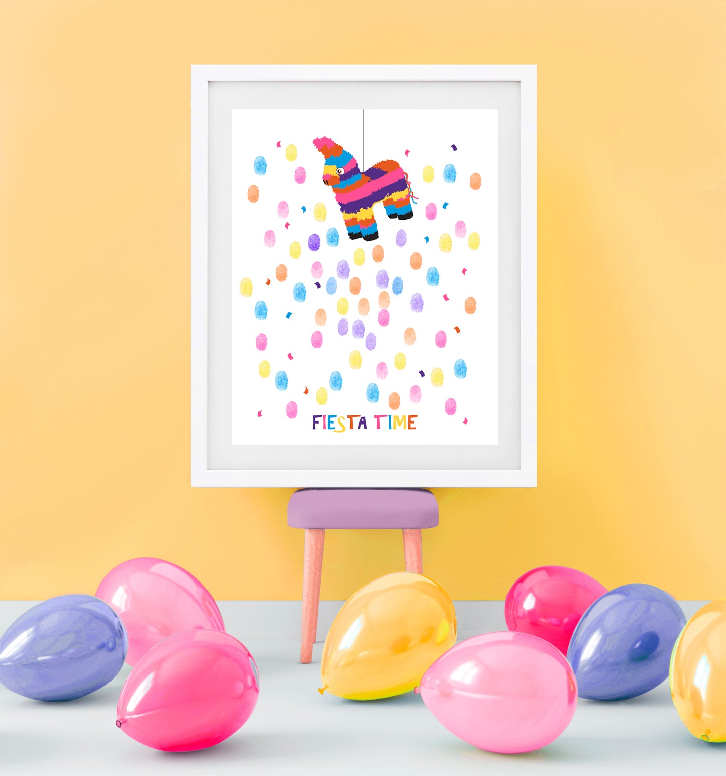 Piñata Burro Fingerprint Guest Book at a party surrounded by balloons