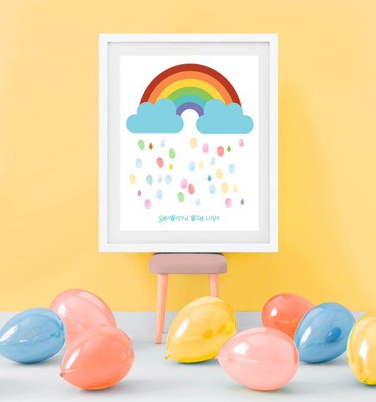 cute rainbow baby shower fingerprint guest book at a party