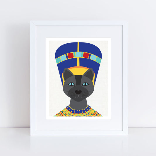 print of a sphynx cat print as egyptian queen Nefertiti