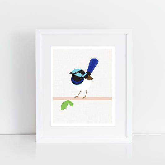 blue fairy wren print 