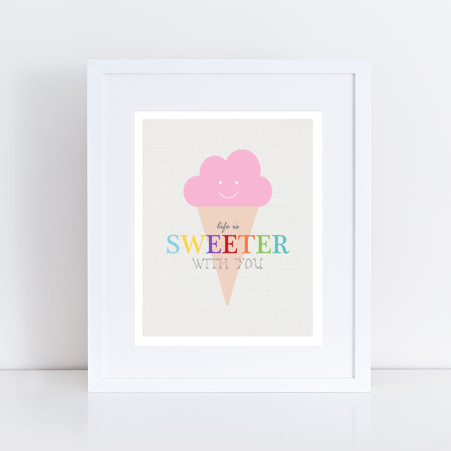 pink smiling ice cream with Life is sweeter with you