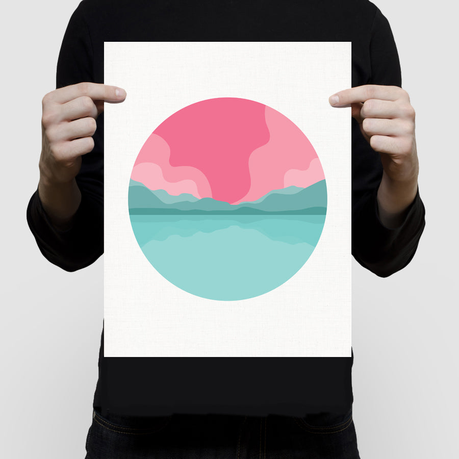 Pink sunset landscape print