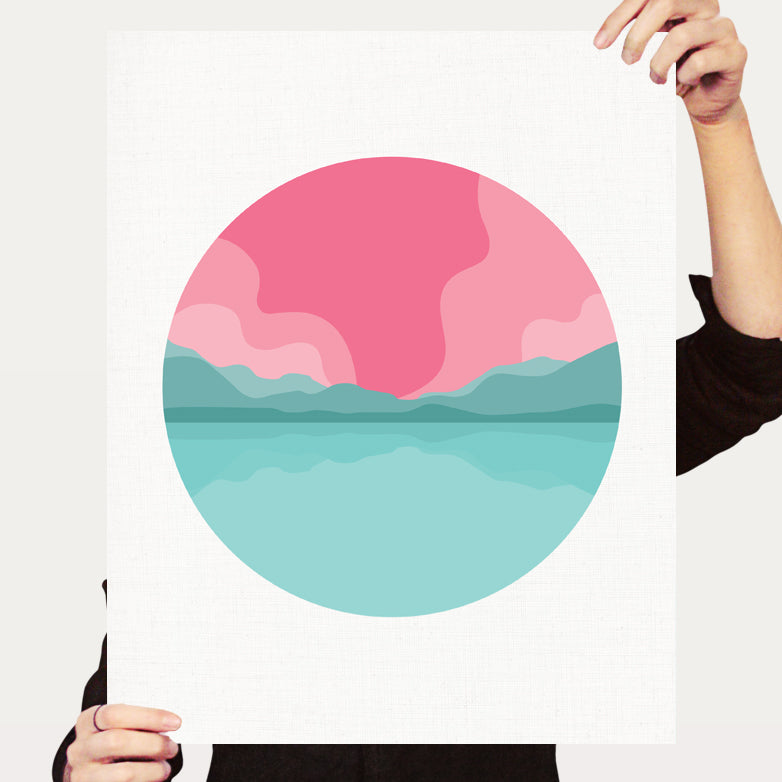 Pink sunset landscape print