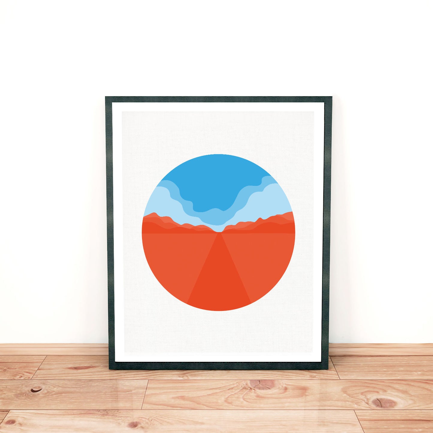 striking modern landscape print of a road through the red desert
