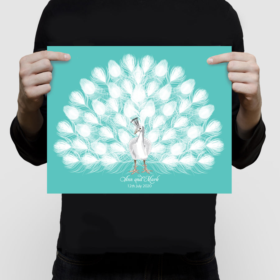 White Peacock Fingerprint Guest Book Alternative – Wedding & Baby Shower Poster