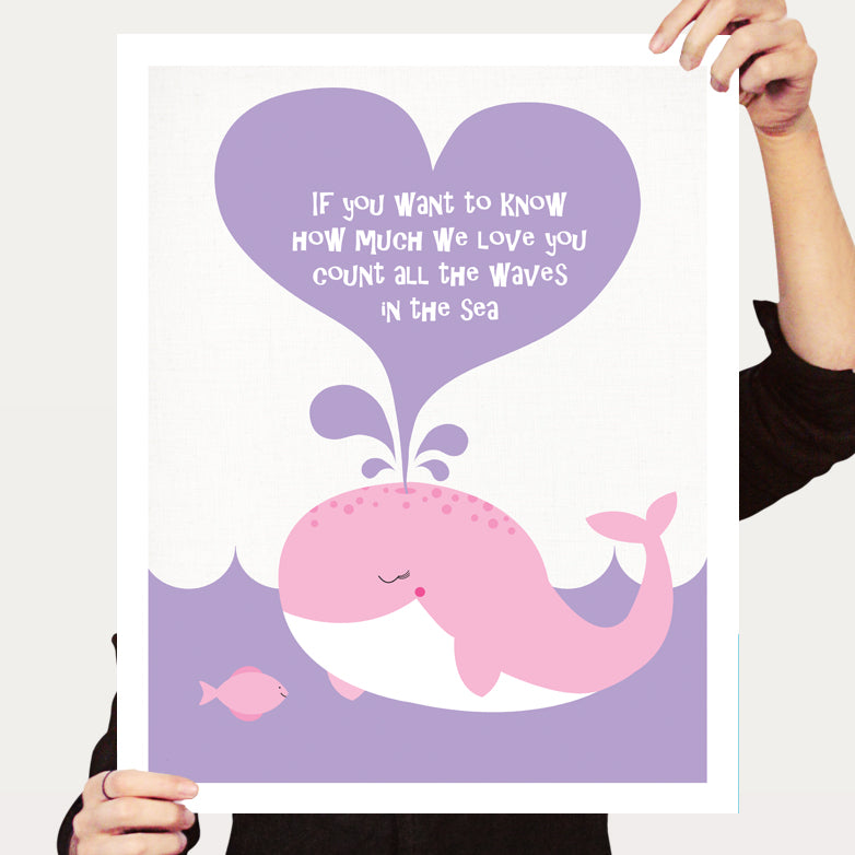 Pink whale count the waves print