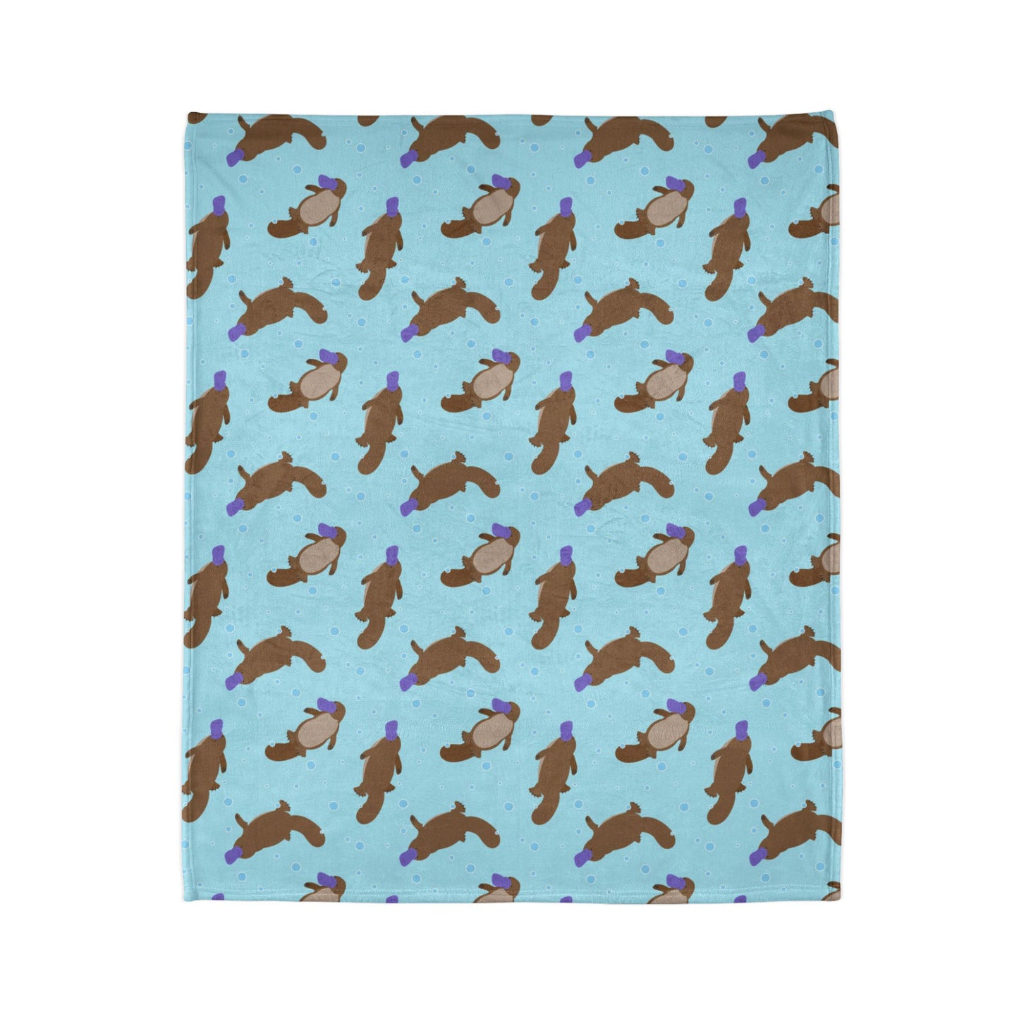 cozy blanket, featuring a charming platypus pattern on a calming aqua background