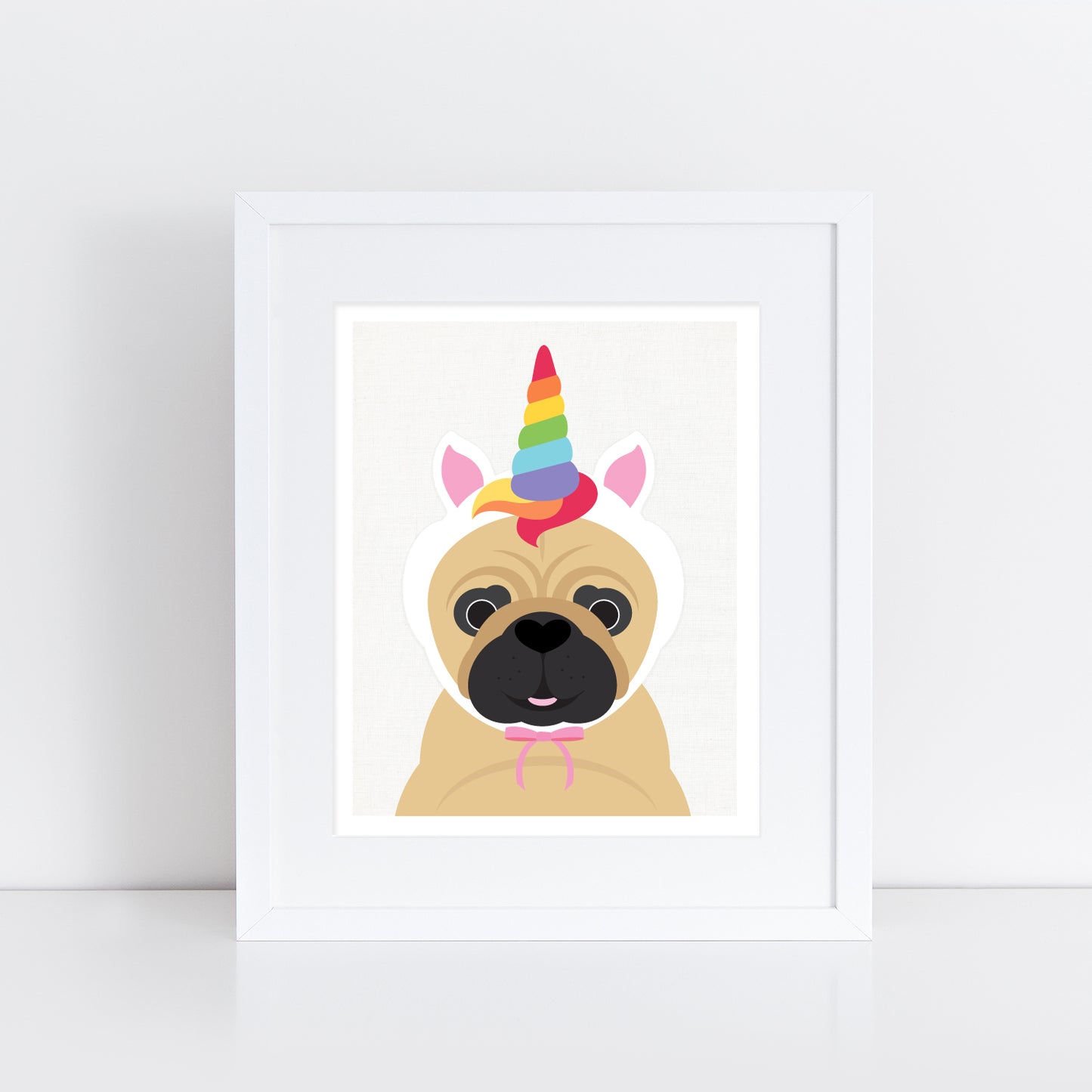 cute pug dog wearing a unicorn hat