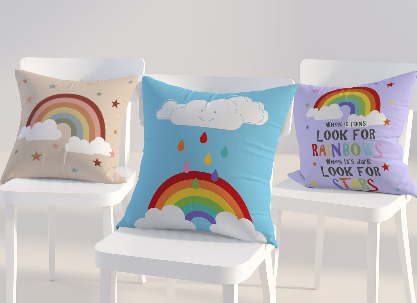 Rain cloud and rainbow cushion cover