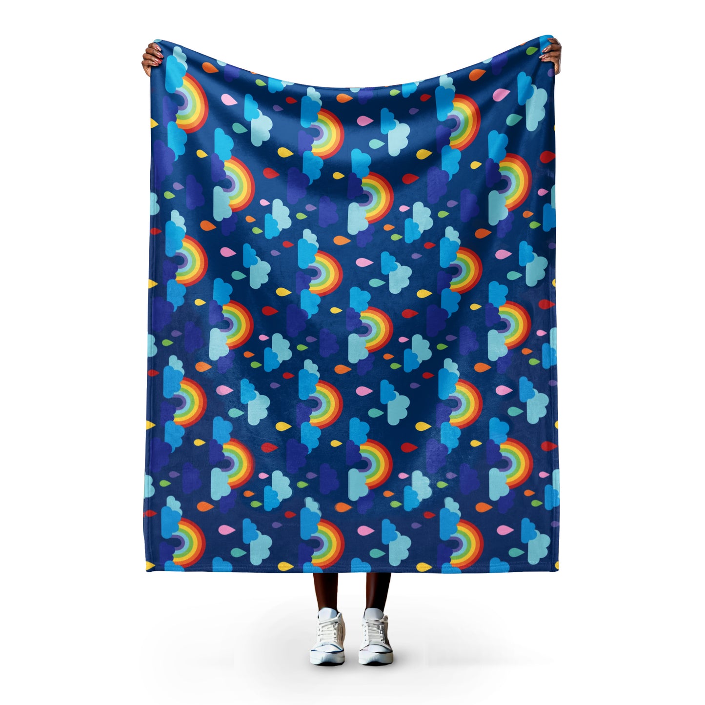 Rainbow rain clouds throw blanket