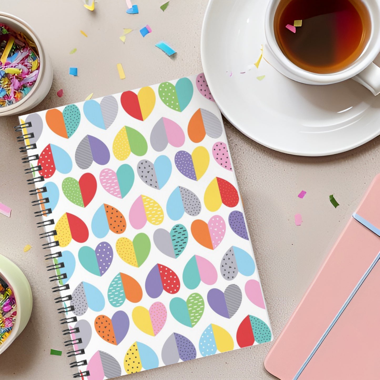 Heart confetti spiral notebook