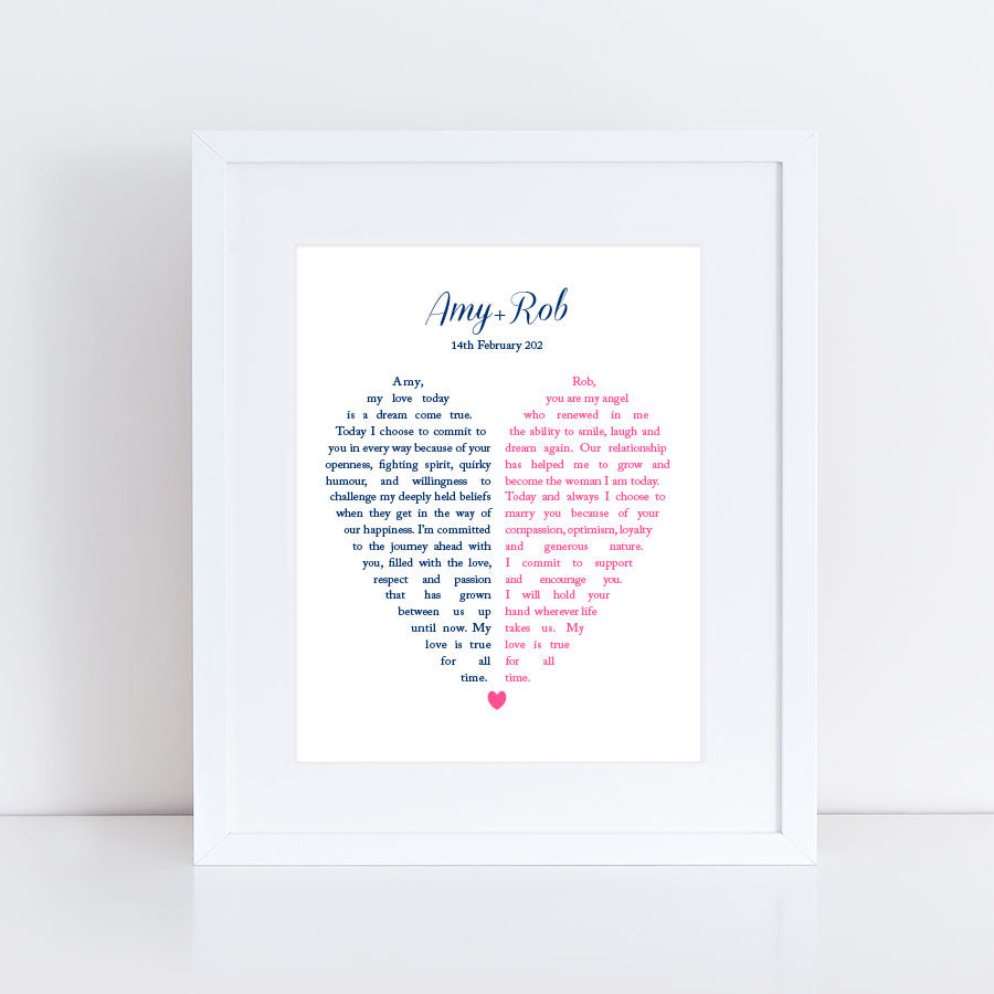 Split heart wedding vows print