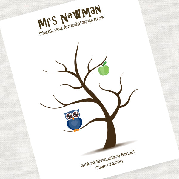 Custom Teacher Fingerprint Tree – Owl Design