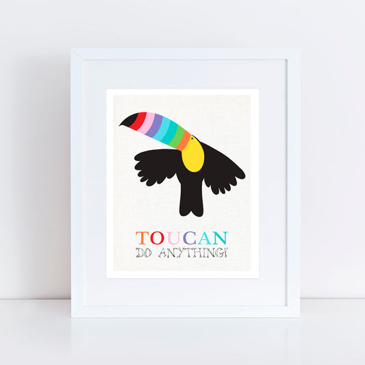 Toucan do anything! A cute and colourful flying toucan nursery artwork