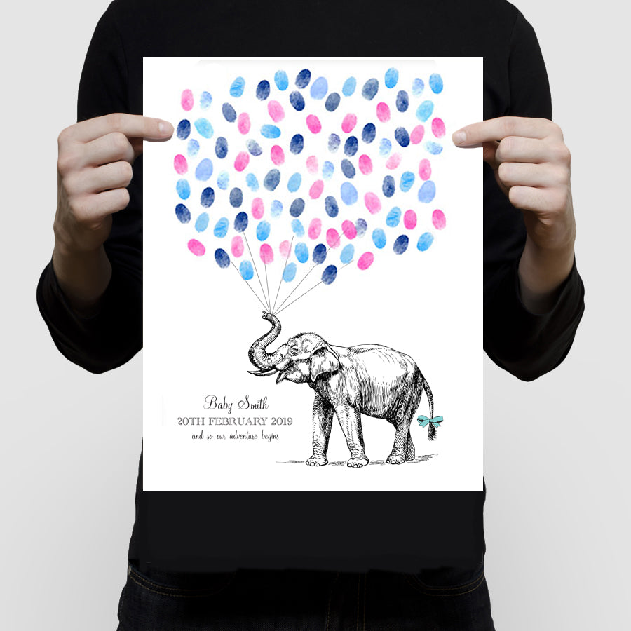 Vintage elephant fingerprint guest book print