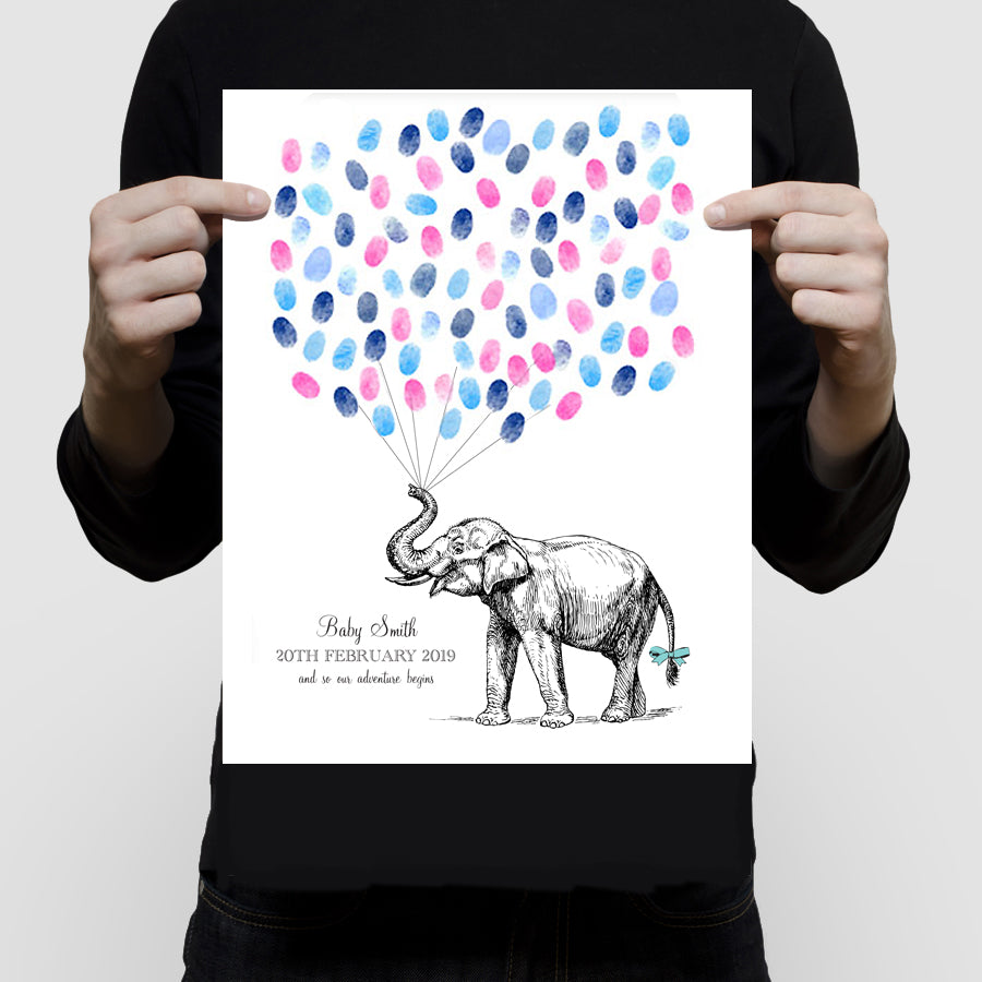 Elephant fingerprint guest book print