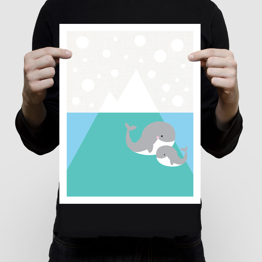 Iceberg and whales print