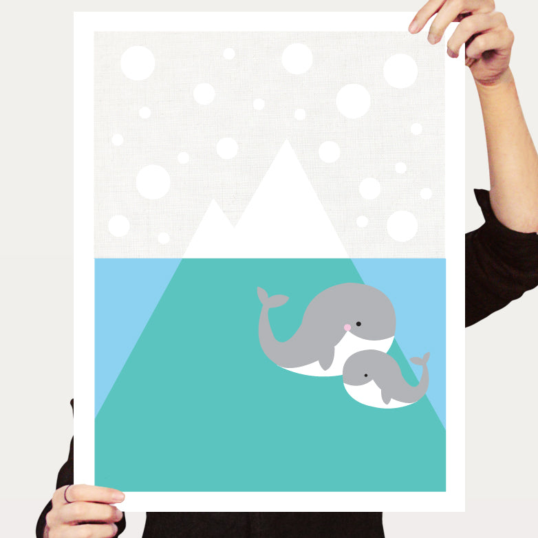 Iceberg and whales print