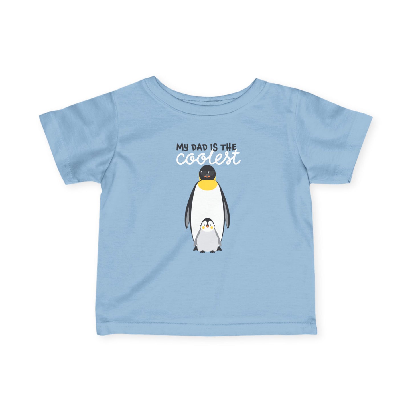 Light blue penguin kids T shirt featuring My Dad Is The Coolest Father's Day design