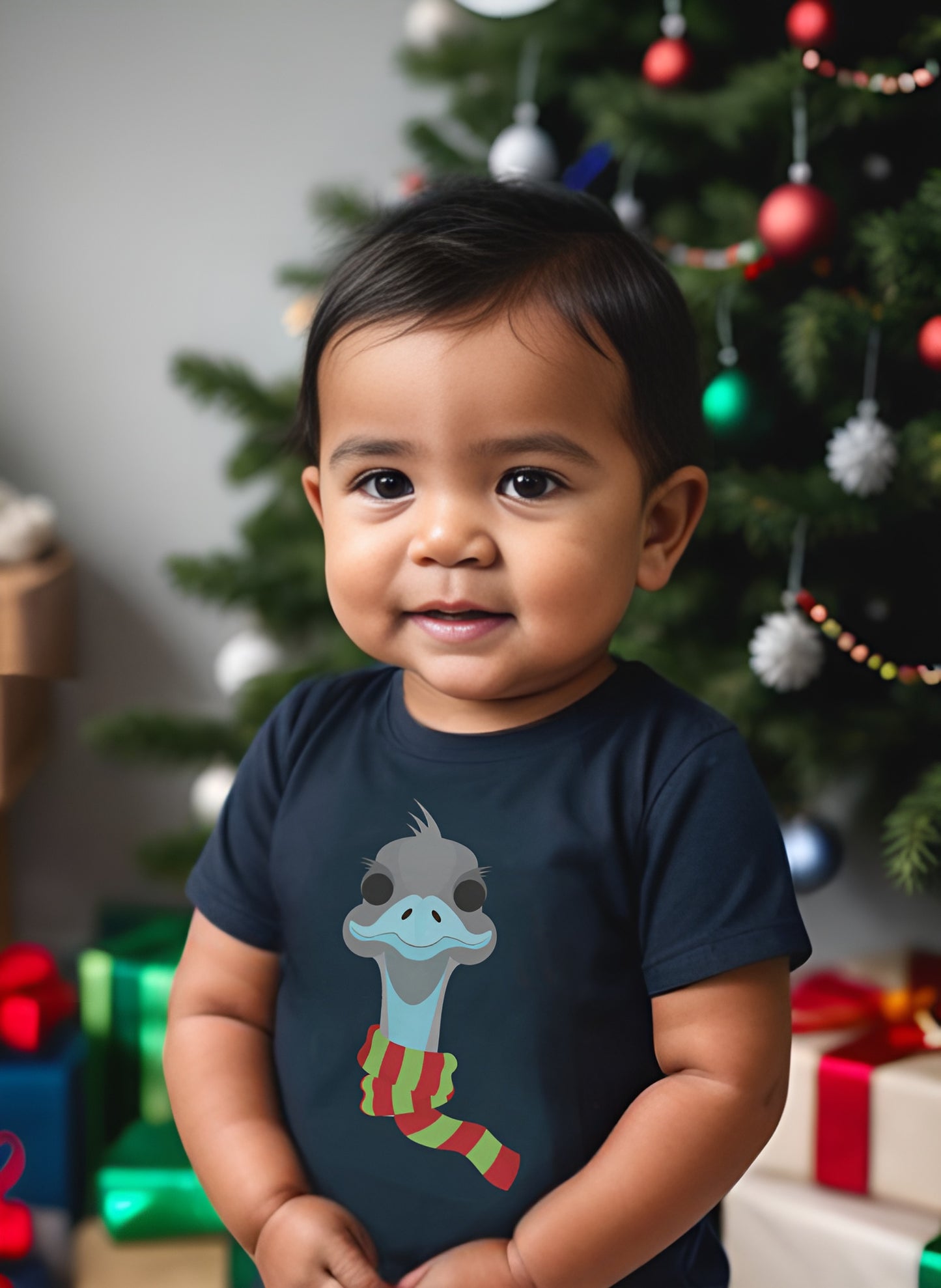 Emu in Christmas scarf kids t-shirt