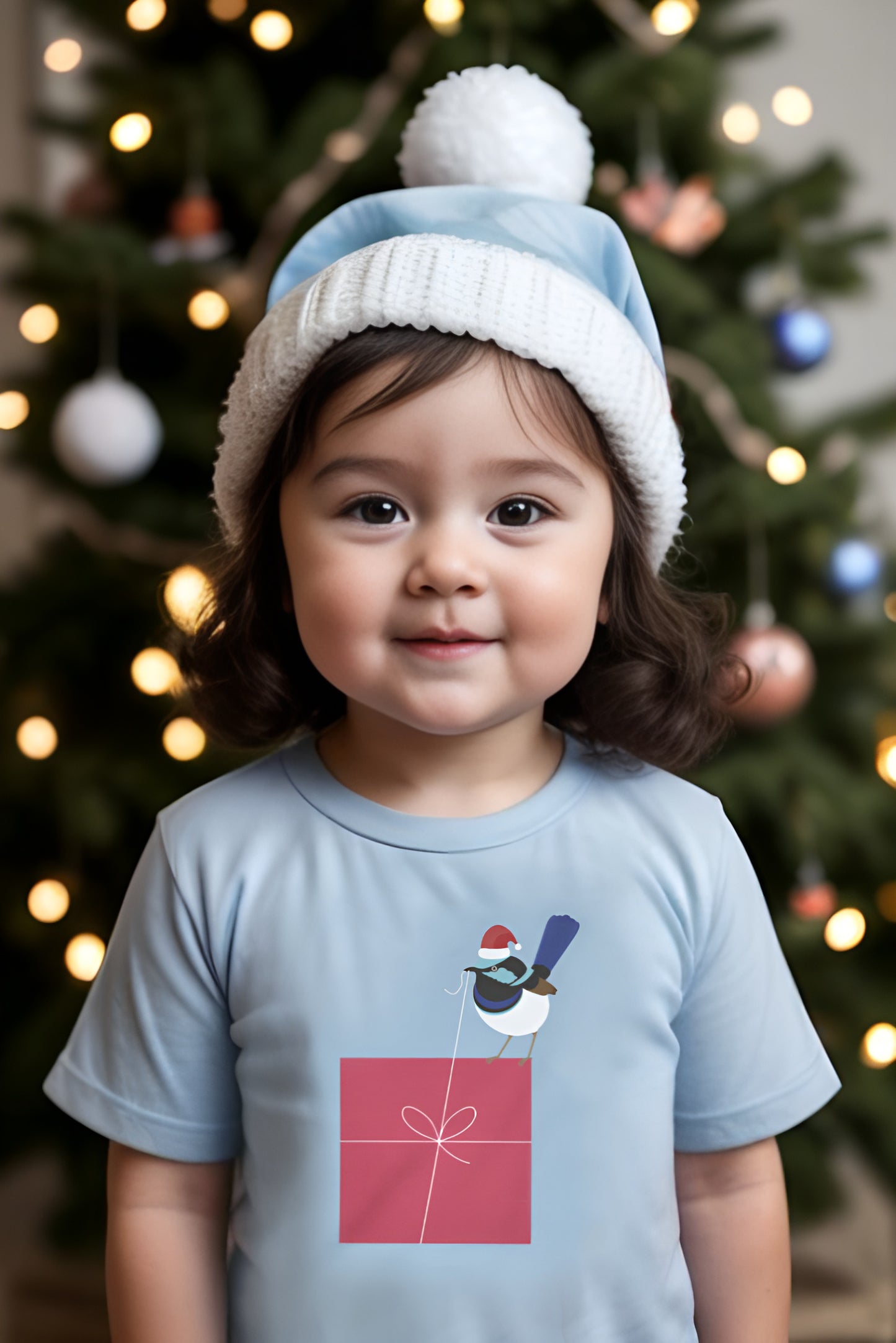 Fairy wren opening gift Christmas kids t-shirt