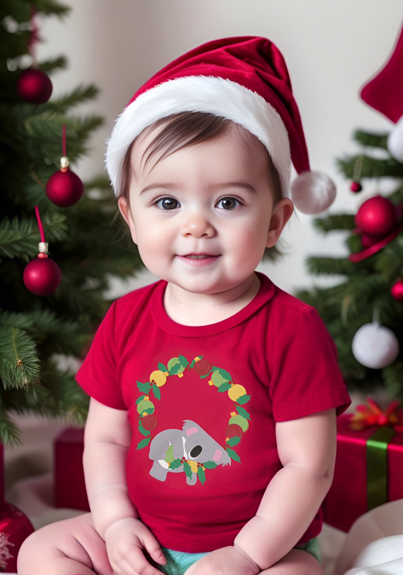 Christmas wreath koala kids t-shirt