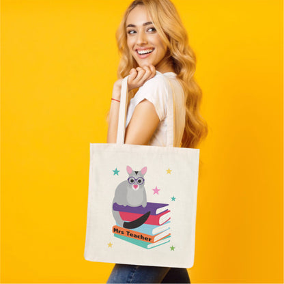Possum with books personalised teacher tote bag