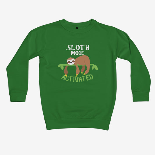 Green kids jumper with sloth and text design