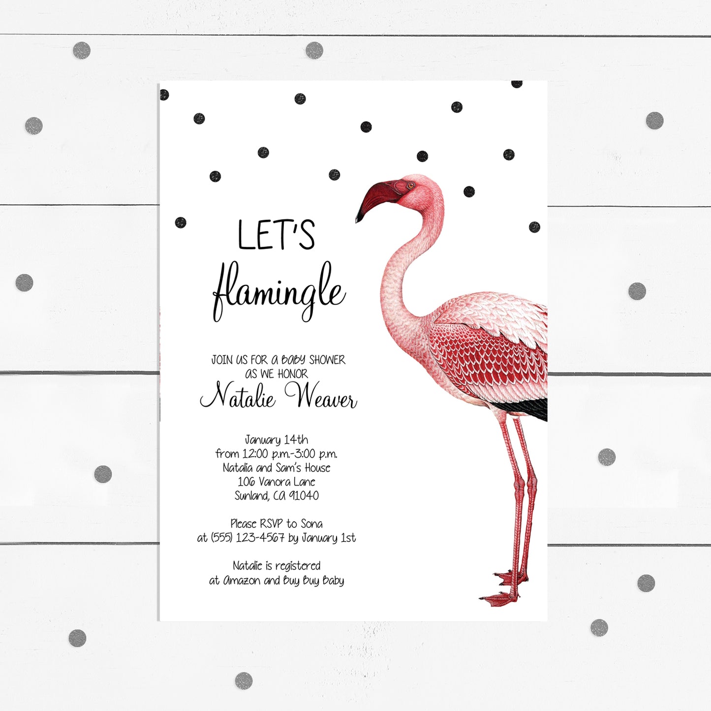 flamingo birthday or baby shower invite - INSTANT DOWNLOAD PDF