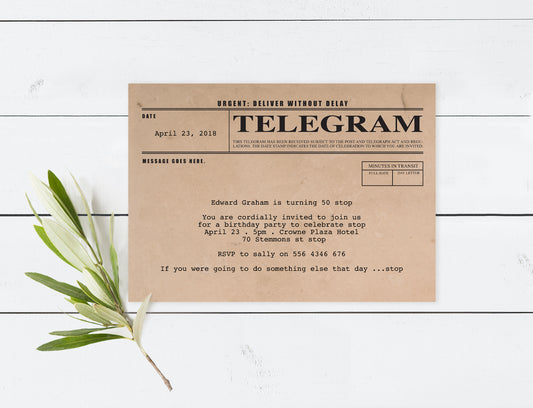 telegram vintage party invitation - PRINTABLE FILE