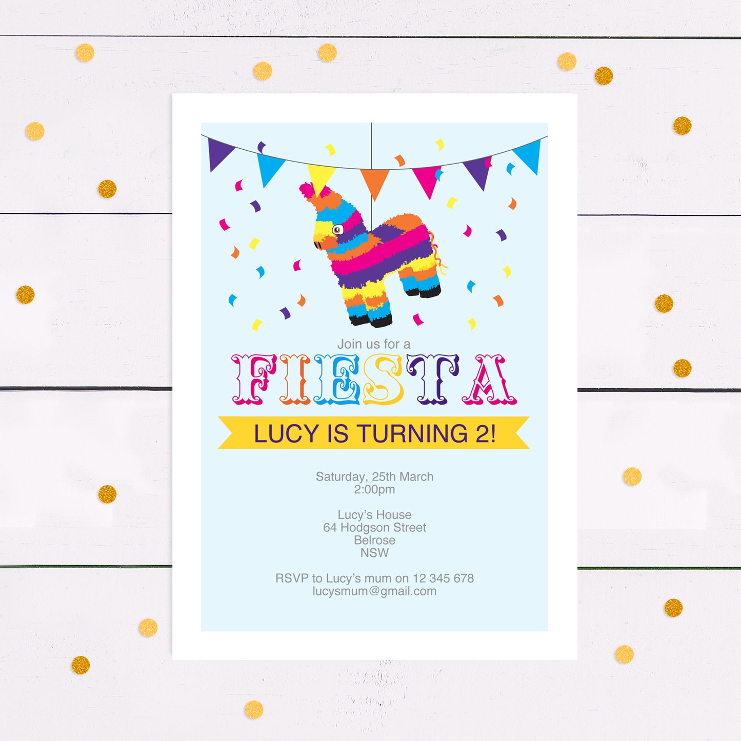 party invitation with piñata burro