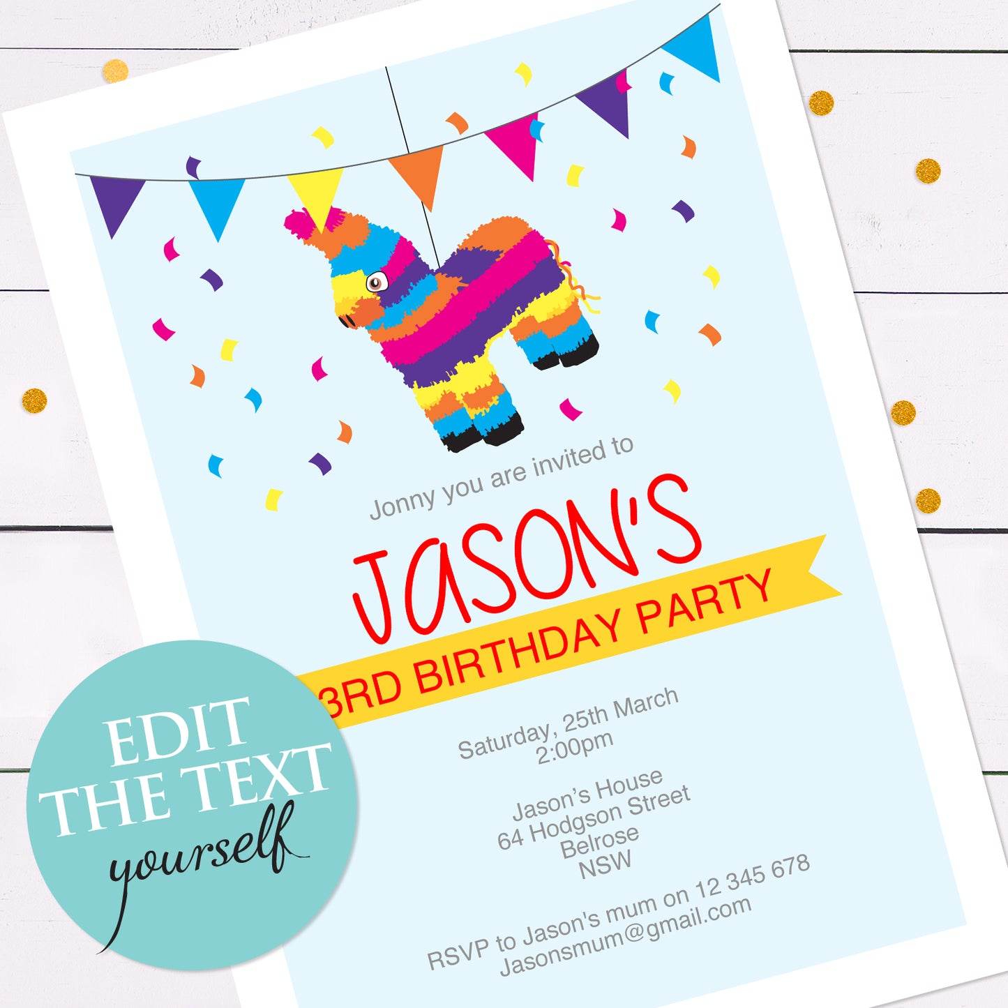 pinata birthday or baby shower invite - INSTANT DOWNLOAD PDF