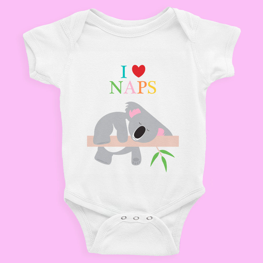 baby bodysuit with a cute sleeping koala design