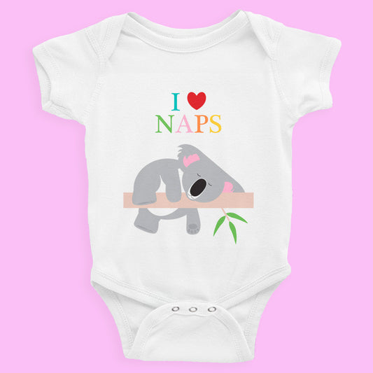 baby bodysuit with a cute sleeping koala design
