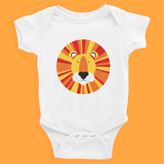 cute baby bodysuit with smiling lion face