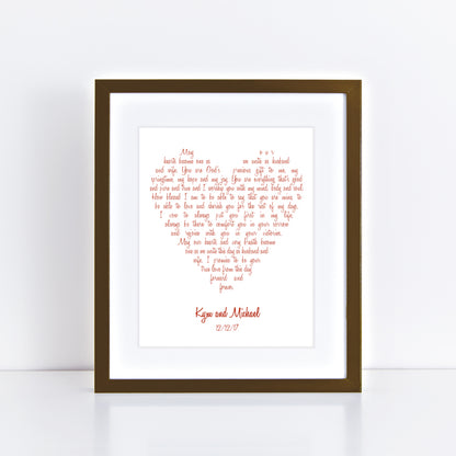 Love heart wedding vows print