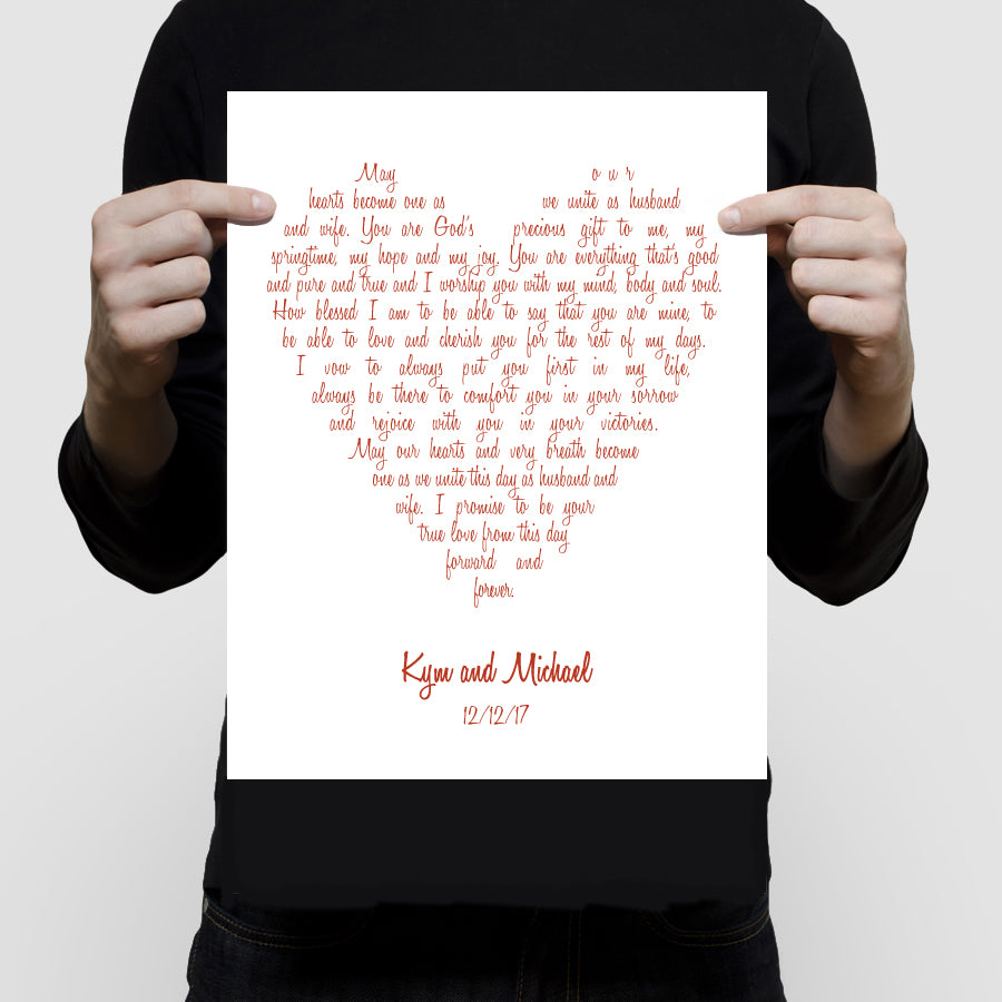 Love heart wedding vows print