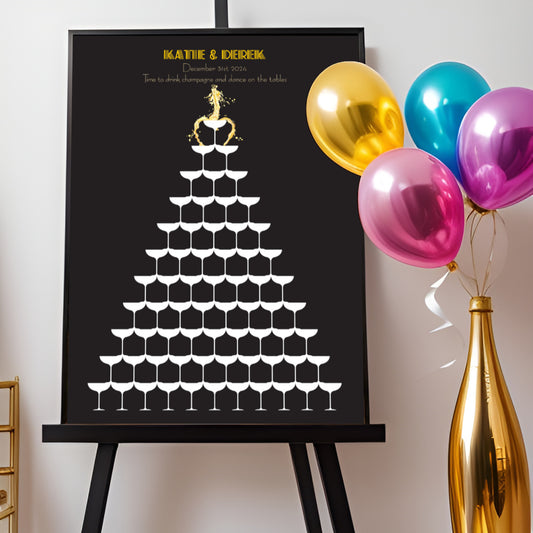 Cascading champagne tower signature guest book print