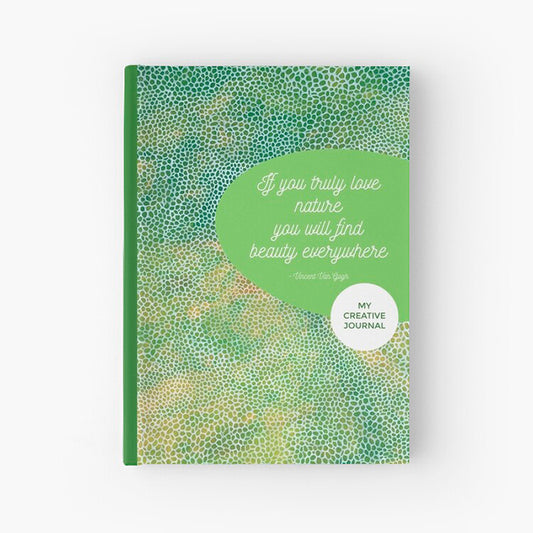 beautiful hardcover journal featuring green original abstract paintin