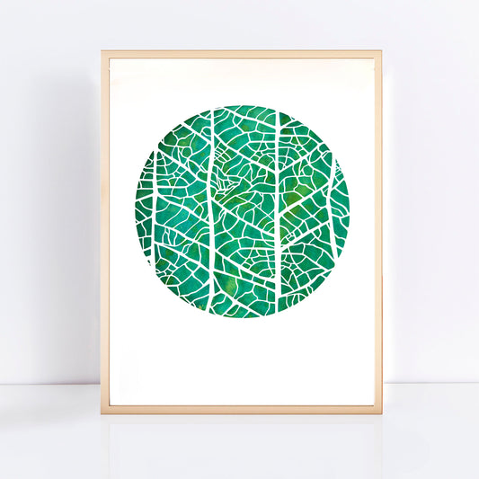 round green print in frame of leaf vein patterns