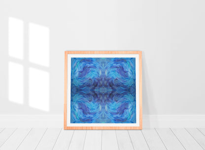 bold blue abstract print in frame of mandala