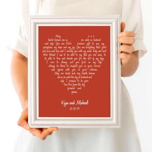 Love heart wedding vows print