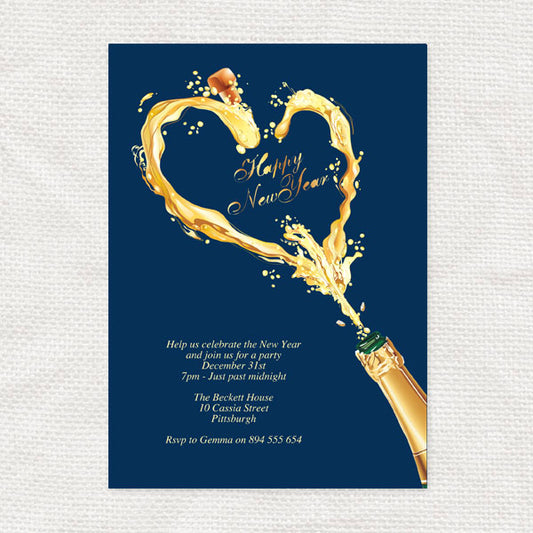 New years party invite with popping champagne design