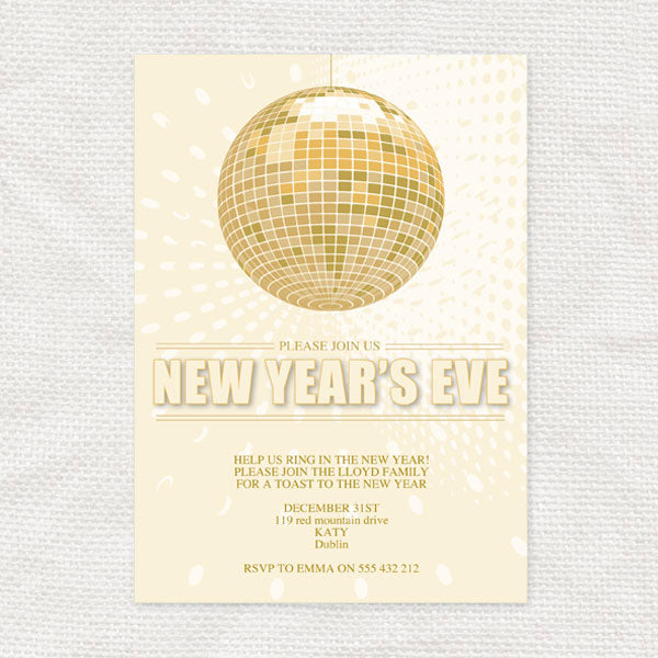 disco ball New Year's invite - INSTANT DOWNLOAD PDF