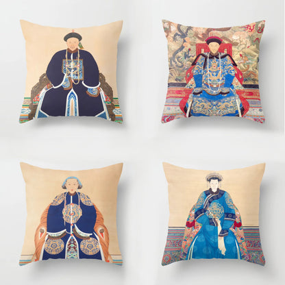 Chinese ancestor woman in headdress cushion cover