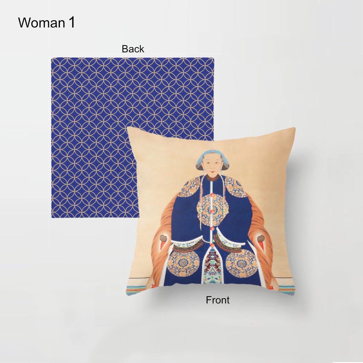 Chinese ancestor woman in headdress cushion cover